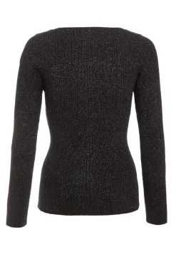 Quiz Metallic Glitter Jumper Black Discount