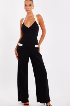 Quiz Black Monochrome Halter Neck Jumpsuit Hot