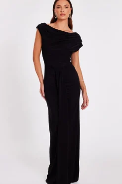 Quiz Off Shoulder Ruched Maxi Dress Black Sale