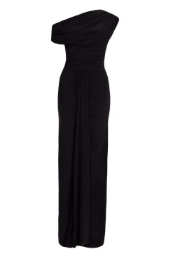 Quiz Off Shoulder Ruched Maxi Dress Black Sale