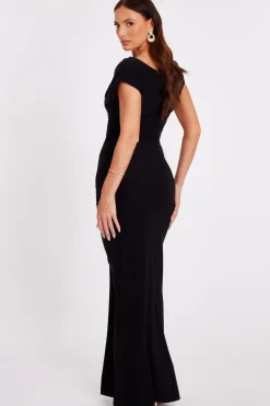 Quiz Off Shoulder Ruched Maxi Dress Black Sale
