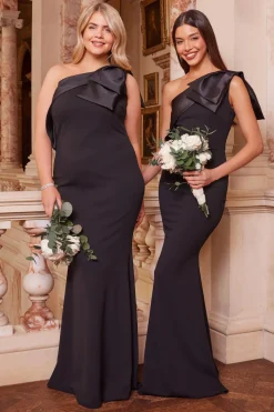 Quiz Black One Shoulder Bow Maxi Dress Best