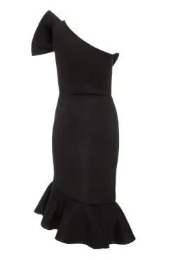 Quiz Black One Shoulder Bow Midi Dress New