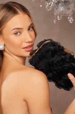 Quiz Organza Rose Box Bag Black Sale