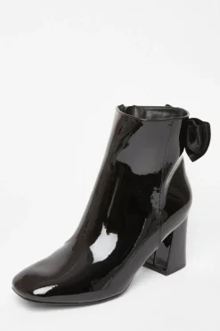 Quiz Black Patent Bow Back Ankle Boot New