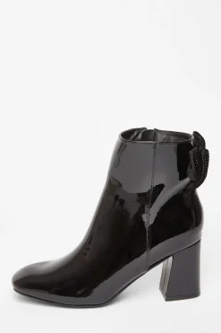 Quiz Black Patent Bow Back Ankle Boot New