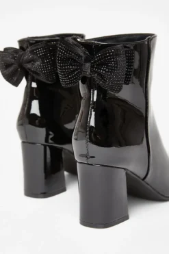 Quiz Black Patent Bow Back Ankle Boot New