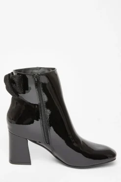 Quiz Black Patent Bow Back Ankle Boot New