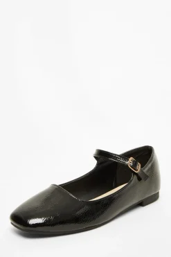 Quiz Black Patent Faux Leather Flat Pumps New