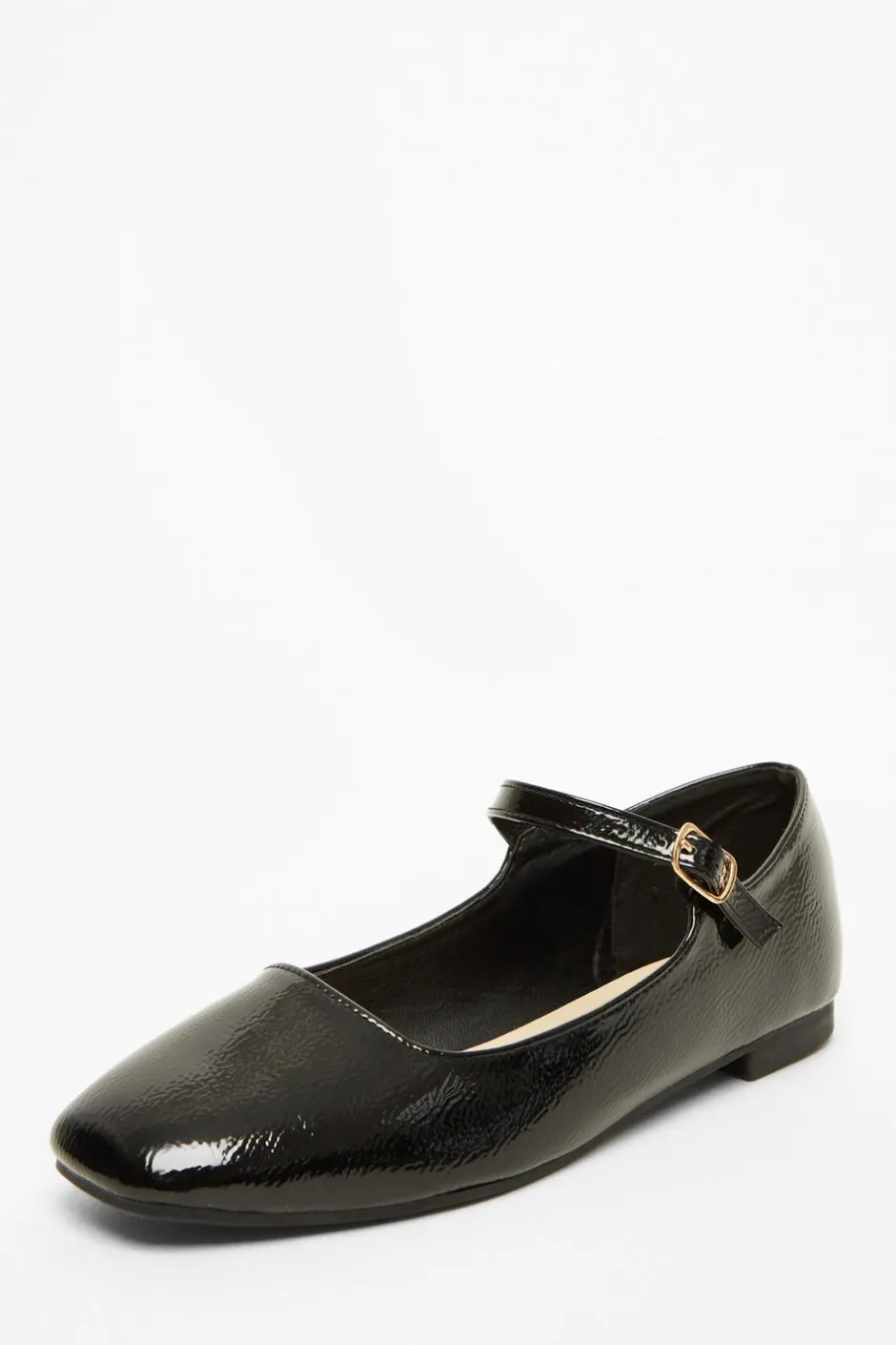 Quiz Black Patent Faux Leather Flat Pumps New