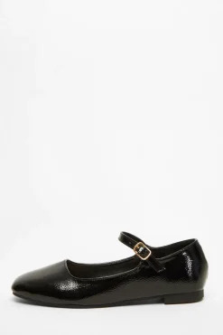 Quiz Black Patent Faux Leather Flat Pumps New