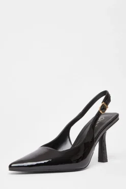 Quiz Patent Sling Back Court Heels Black Discount
