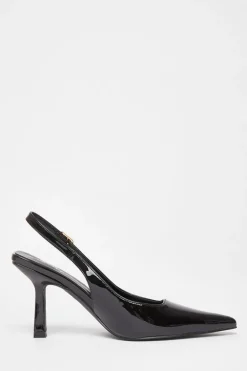 Quiz Patent Sling Back Court Heels Black Discount