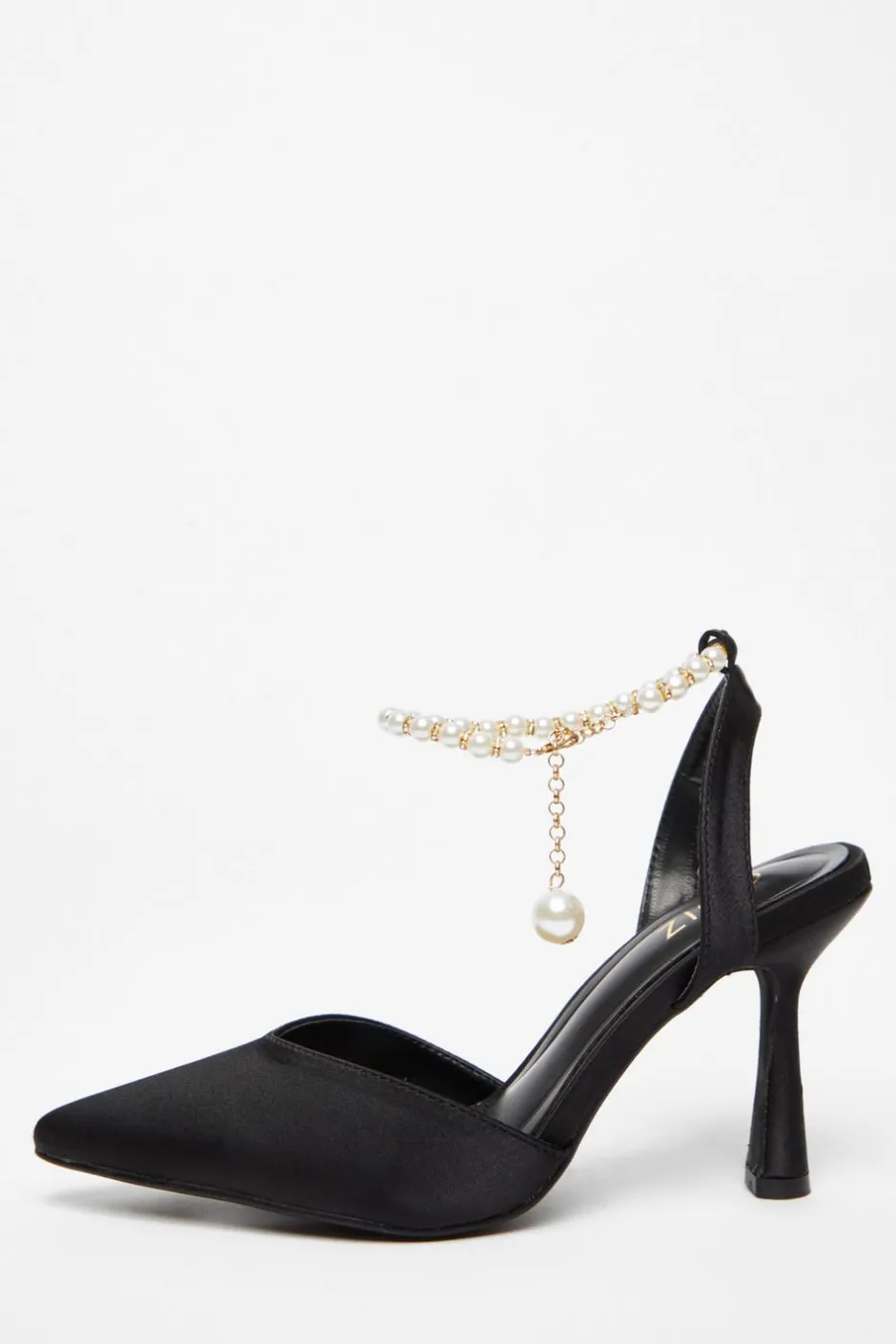 Quiz Pearl Strap Court Heel Black New