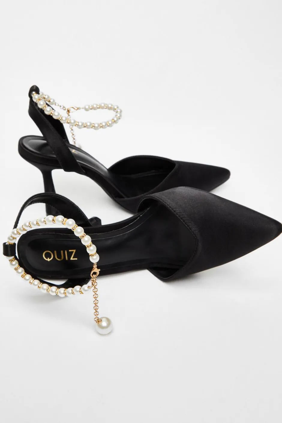 Quiz Pearl Strap Court Heel Black New