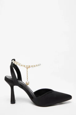 Quiz Pearl Strap Court Heel Black New
