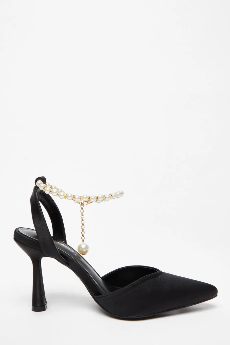 Quiz Pearl Strap Court Heel Black New