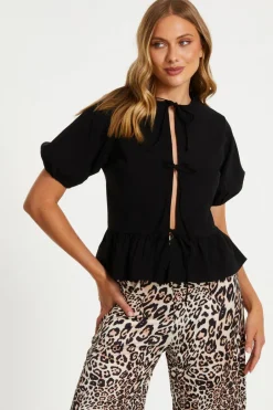 Quiz Black Peplum Tie Top New