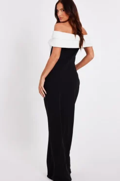 Quiz Pleated Bardot Maxi Dress Black Hot