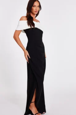 Quiz Pleated Bardot Maxi Dress Black Hot