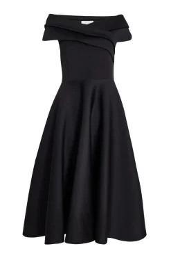 Quiz Pleated Bardot Midaxi Dress Black Hot