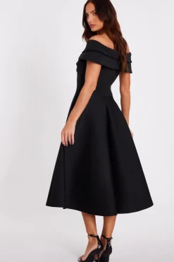 Quiz Pleated Bardot Midaxi Dress Black Hot