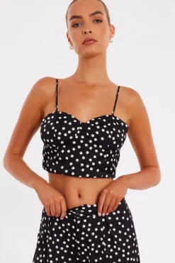 Quiz Black Polka Dot Crop Top New
