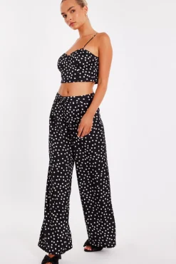 Quiz Black Polka Dot Crop Top New