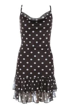 Quiz Black Polka Print Dot Frill Mini Dress Hot