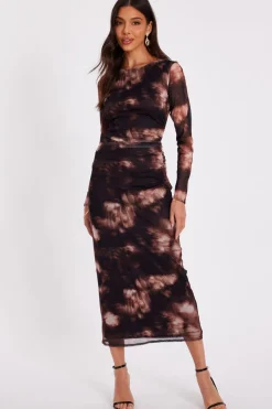 Quiz Black Printed Long Sleeve Midaxi Dress Hot