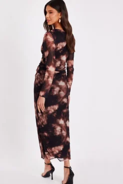 Quiz Black Printed Long Sleeve Midaxi Dress Hot