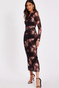 Quiz Black Printed Long Sleeve Midaxi Dress Hot