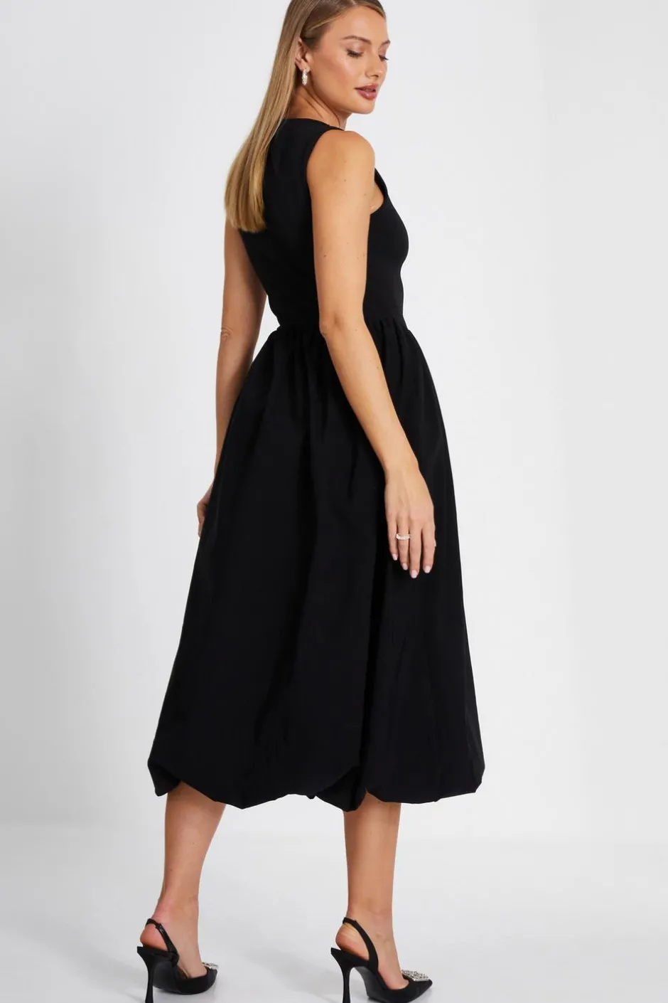 Quiz Black Puff Ball Midi Dress Online