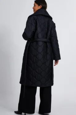 Quiz Quilted Long Line Coat Black Discount