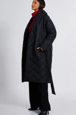 Quiz Quilted Long Line Coat Black Discount
