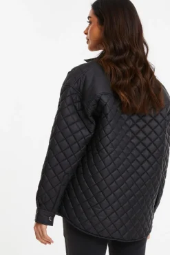 Quiz Quilted Shacket Black Outlet
