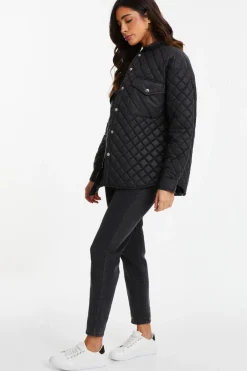 Quiz Quilted Shacket Black Outlet