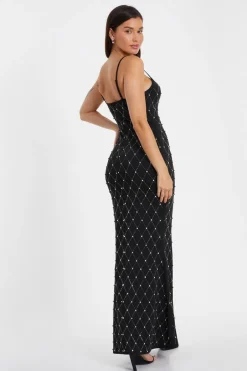 Quiz Rhinestone Strappy Maxi Dress Black Discount