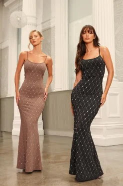 Quiz Rhinestone Strappy Maxi Dress Black Discount