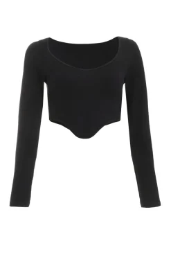 Quiz Ribbed Crop Top Black Clearance