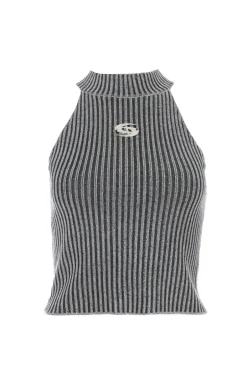 Quiz Ribbed Racer Top Black New