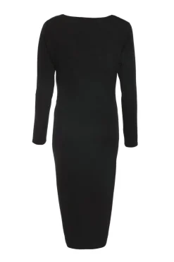 Quiz Black Ruched Asymetric Midi Dress New