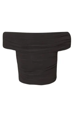Quiz Ruched Bardot Crop Top Black Sale