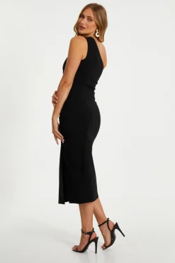 Quiz Black Ruched One Shoulder Midaxi Dress Online
