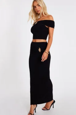 Quiz Black Ruched Waist Maxi Skirt Online