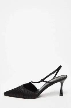 Quiz Satin Asymmetric Court Heels Black Outlet