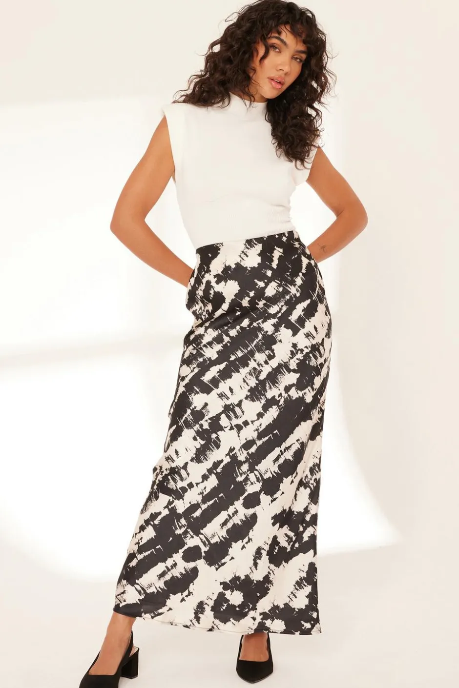 Quiz Black Satin Aztec Print Midaxi Skirt Discount