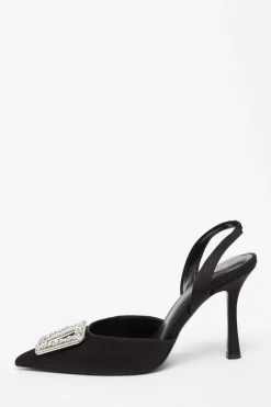 Quiz Satin Brooch Court Heels Black Sale