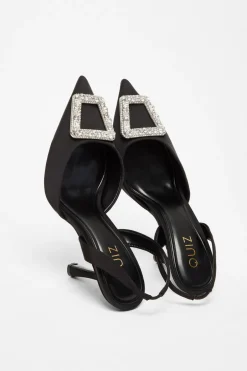 Quiz Satin Brooch Court Heels Black Sale