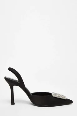 Quiz Satin Brooch Court Heels Black Sale